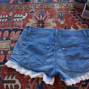 Lace Trimmed Denim Cutoffs